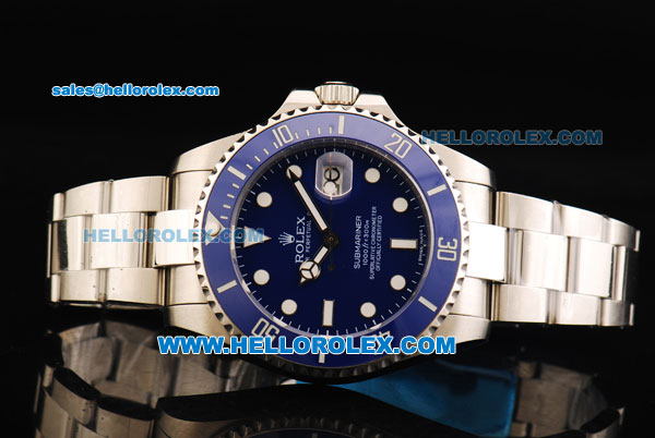 Rolex Submariner Swiss ETA 2836 Automatic Movement Steel Case and Strap with Blue Dial and Blue Bezel 43mm - Click Image to Close